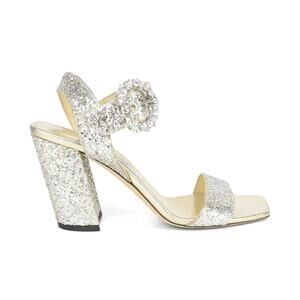 JIMMY CHOO Maysa 85 Embellished Glittered Heeled Sandals Women's 37.5/US 7.5